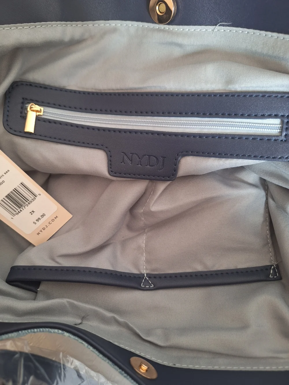 NWT NYDJ Blue Denim Tote Bag with Navy Trim